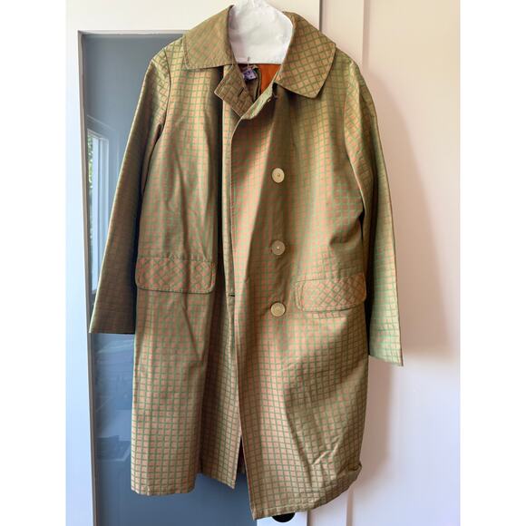 Vintage Women's Green and Gold Plaid Belted Raincoat Car Coat Trench Coat Medium - Picture 1 of 4
